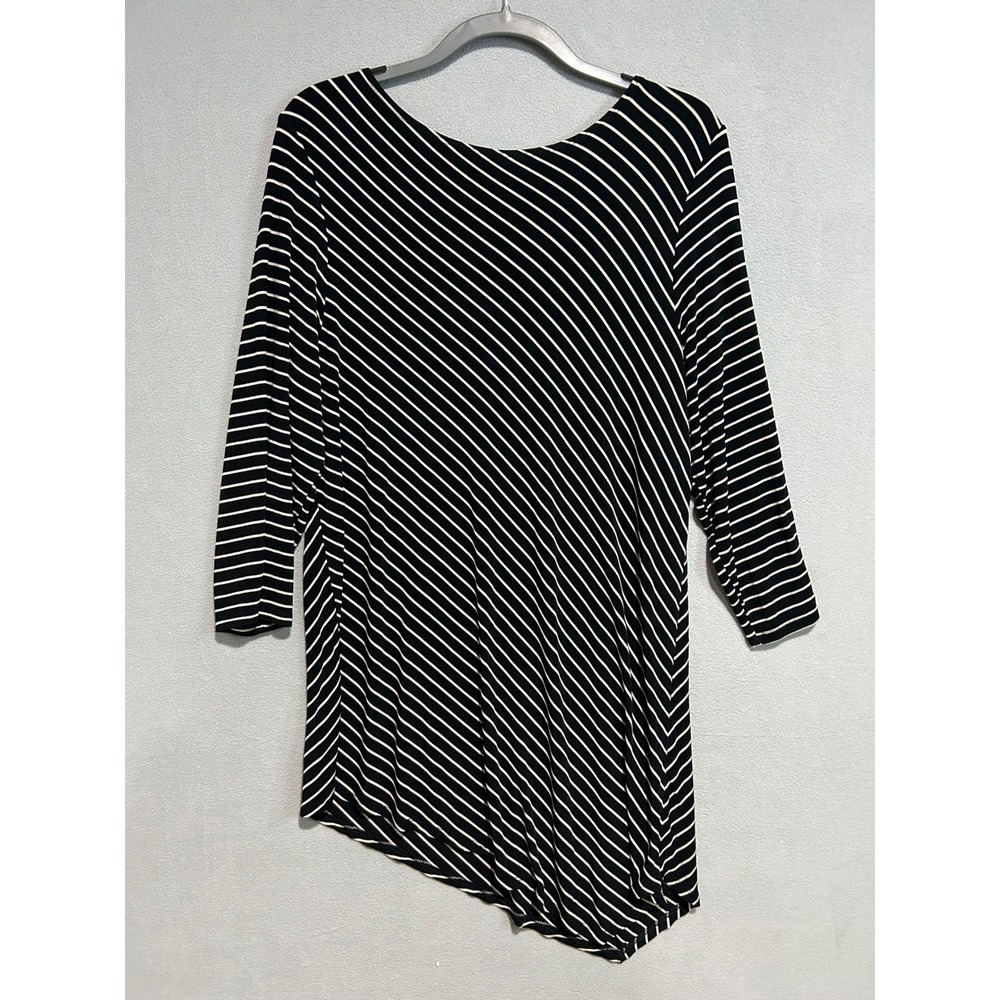 Chico's Travelers Tunic Women Size 3 US XL Black Beige Striped Asymmetrical
